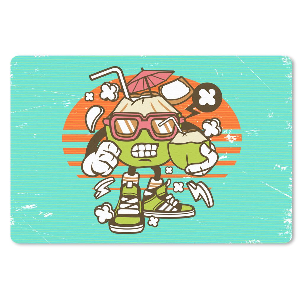 MuchoWow Schreibtischunterlage Kokosnuss - Sonnenbrille - Retro 60x40 cm - XXL Mauspad - Großes Mauspad