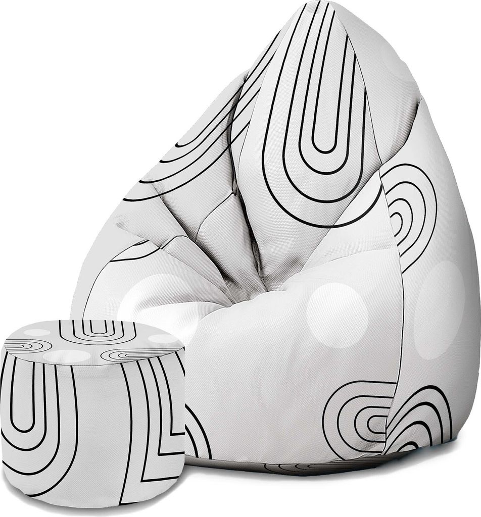 Dreamroots Bean Bag 80x80x120cm Sitzsack mit Lehne und Hocker und Bezug Sitzkissen Boden Chill Sack Bubibag Füllung Scandimavian Abstract