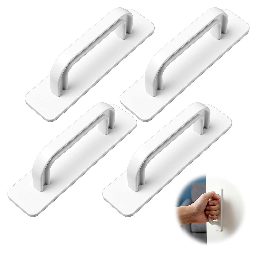 4 x Selbstklebende Kunststoffgriffe, Weiß, für Balkontüren, Schubladen und mehr, 100mm Rechteckig, ohne Bohren