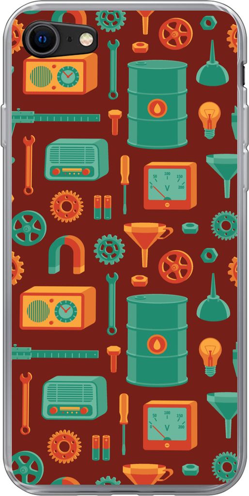 MuchoWow Handyhülle Schutzhülle Hülle für Telefoonhoesje iPhone 8 Muster - Retro - Werkzeuge Silikon Softcase Handy Hülle - Schutzhaube