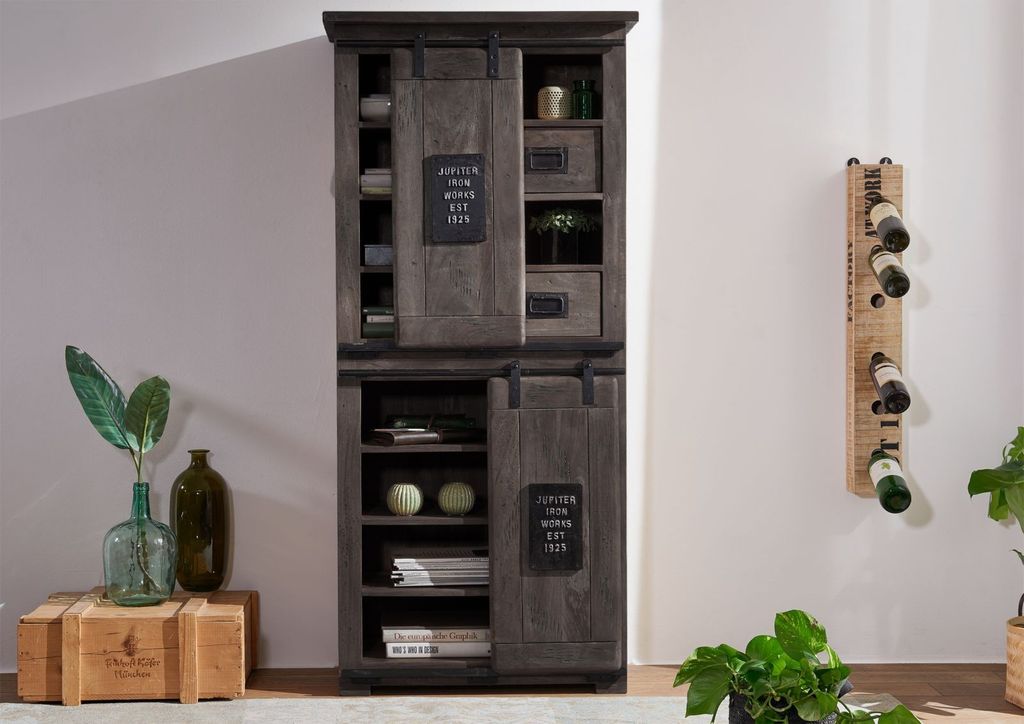 MASSIVMOEBEL24 Schrank Mango 80x45x175 grau lackiert Produktbild 