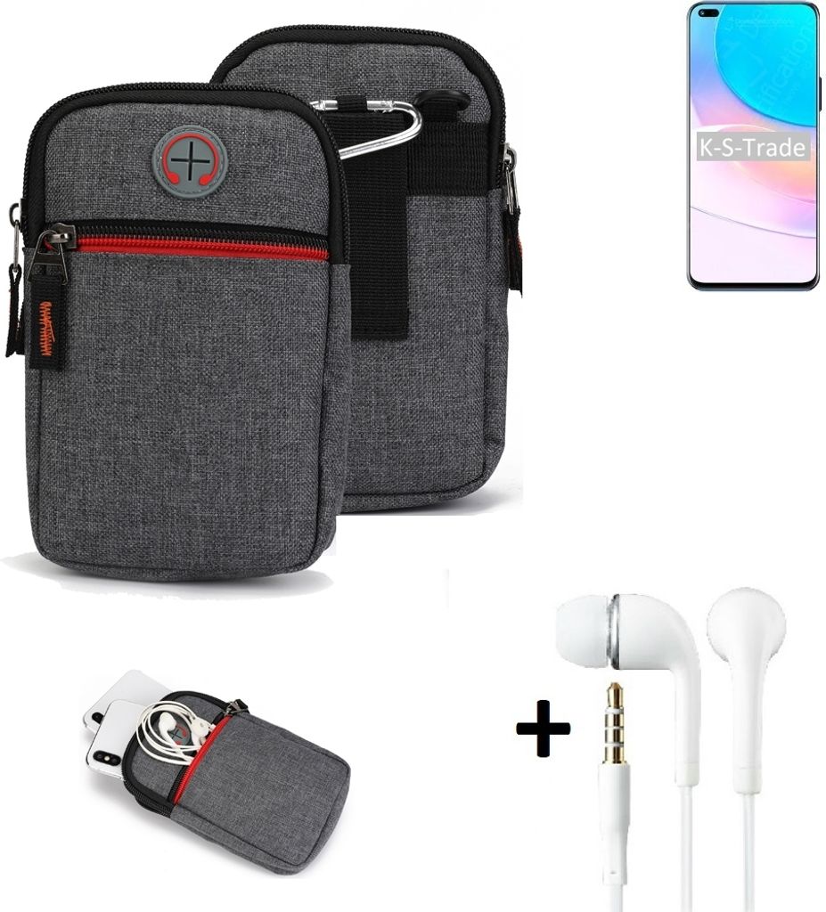 K-S-Trade Gürteltaasche + Kopfhörer kompatibel mit Huawei nova 8i Handy Tasche Holster Schutz Hülle Handy Hülle grau Zusatzfächer 1x