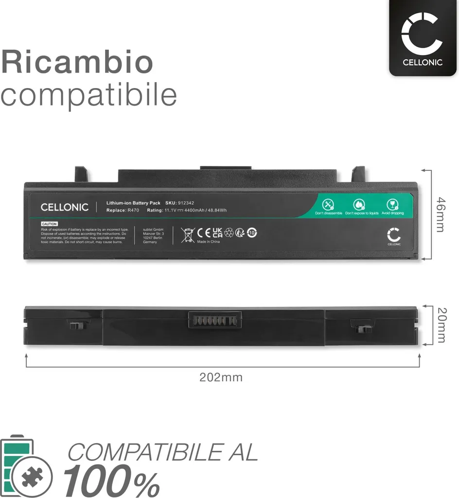 CELLONIC Batteria compatibile con Samsung RC520 / NP-RC520, E452 / NP-E452, R530 / NP-R530, R540 / NP-R540 4400mAh 11.1V - 3