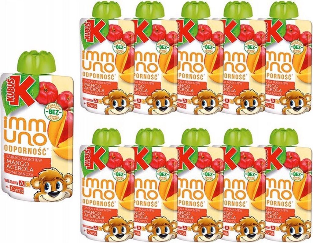 Kubuś Immuno Odporność Mus Jabłko Mango Marchew 100 G X 10 Zdjęcie produktu 