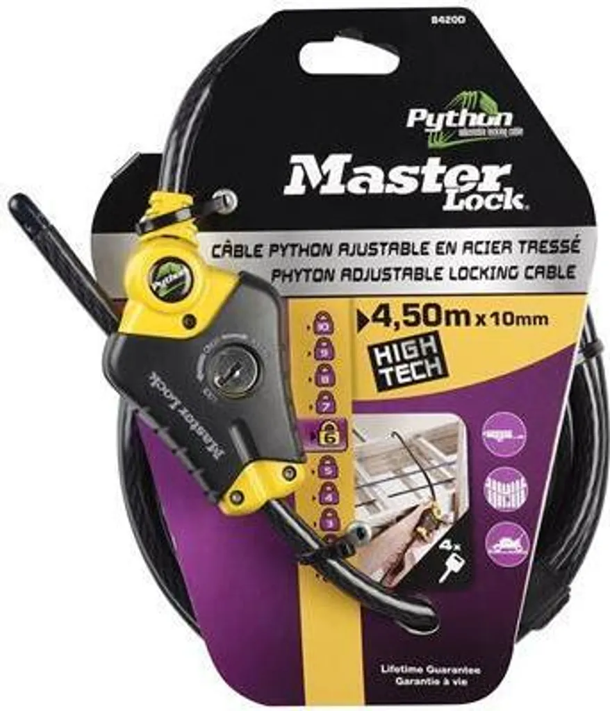 Câble Antivol Universel Master Lock Python 10mm pour Tout Fixer - 10