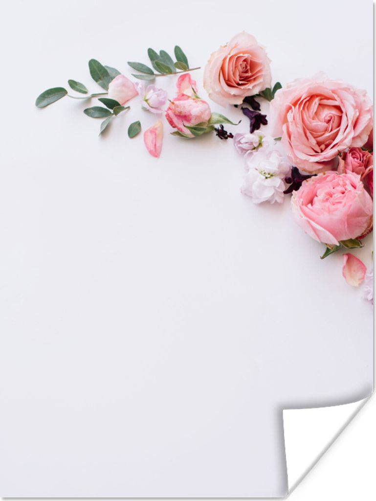 MuchoWow Poster Blumen - Rosen - Weiß 90x120 cm - Wohnzimmer