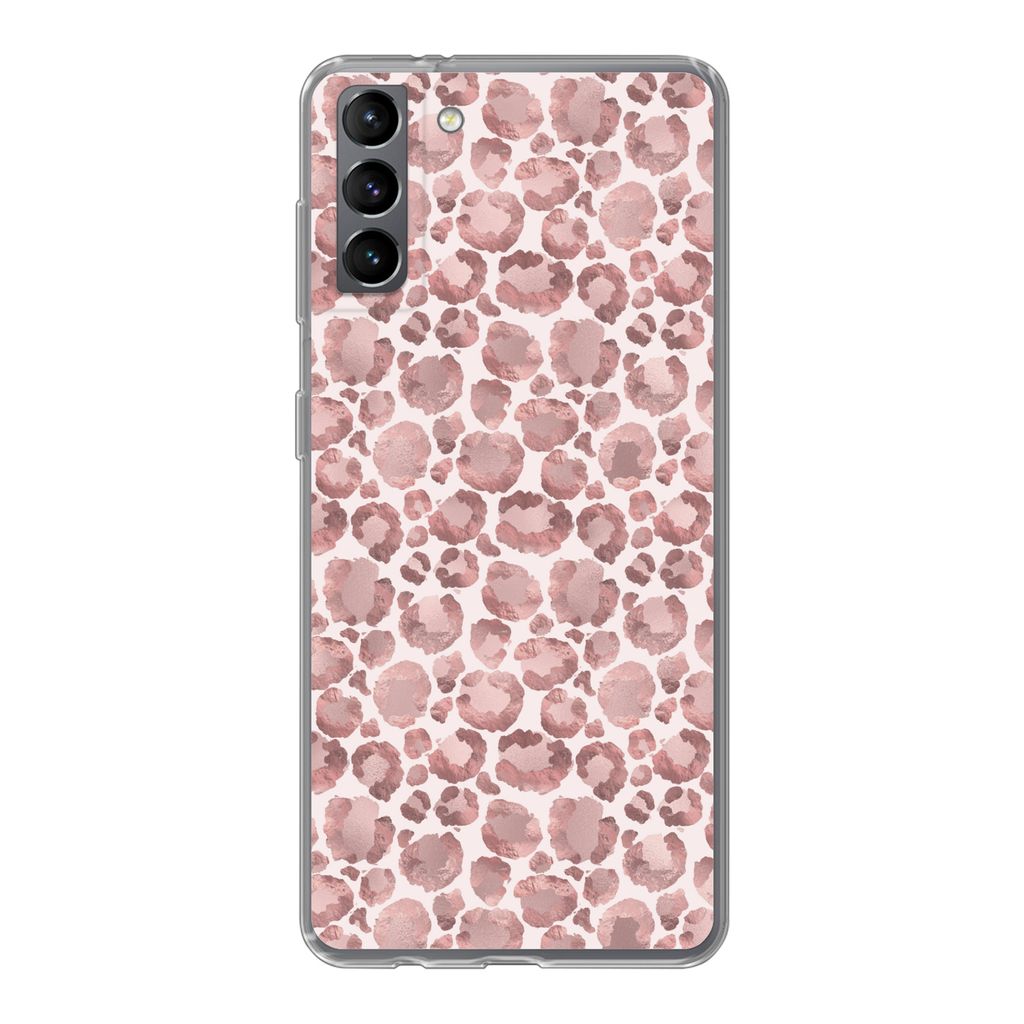MuchoWow Handyhülle Schutzhülle Hülle für Samsung Galaxy S21 Plus Pantherdruck - Rosa - Pastell - Luxus Silikon Softcase Handy Hülle - Handy...