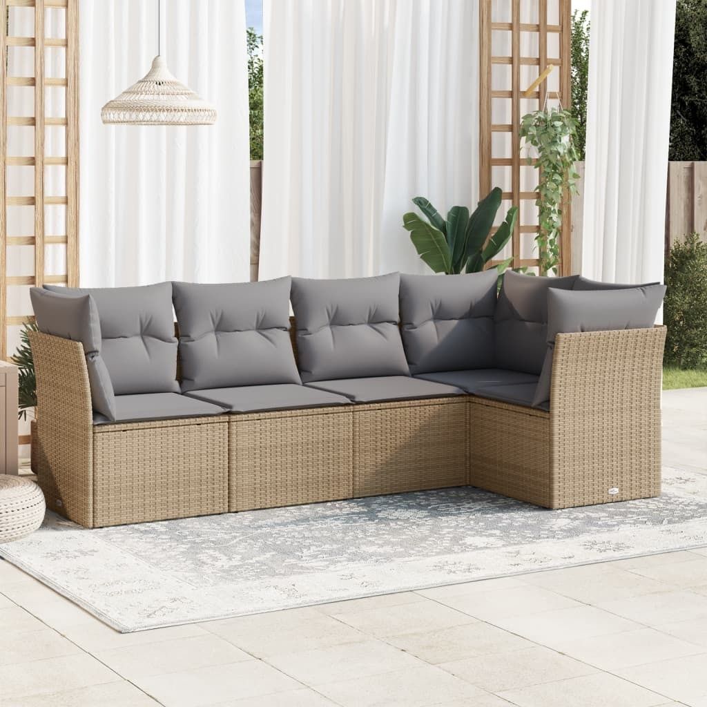 Maison Exclusive - 5-tlg. Garten-Sofagarnitur mit Kissen Beige Poly Rattan