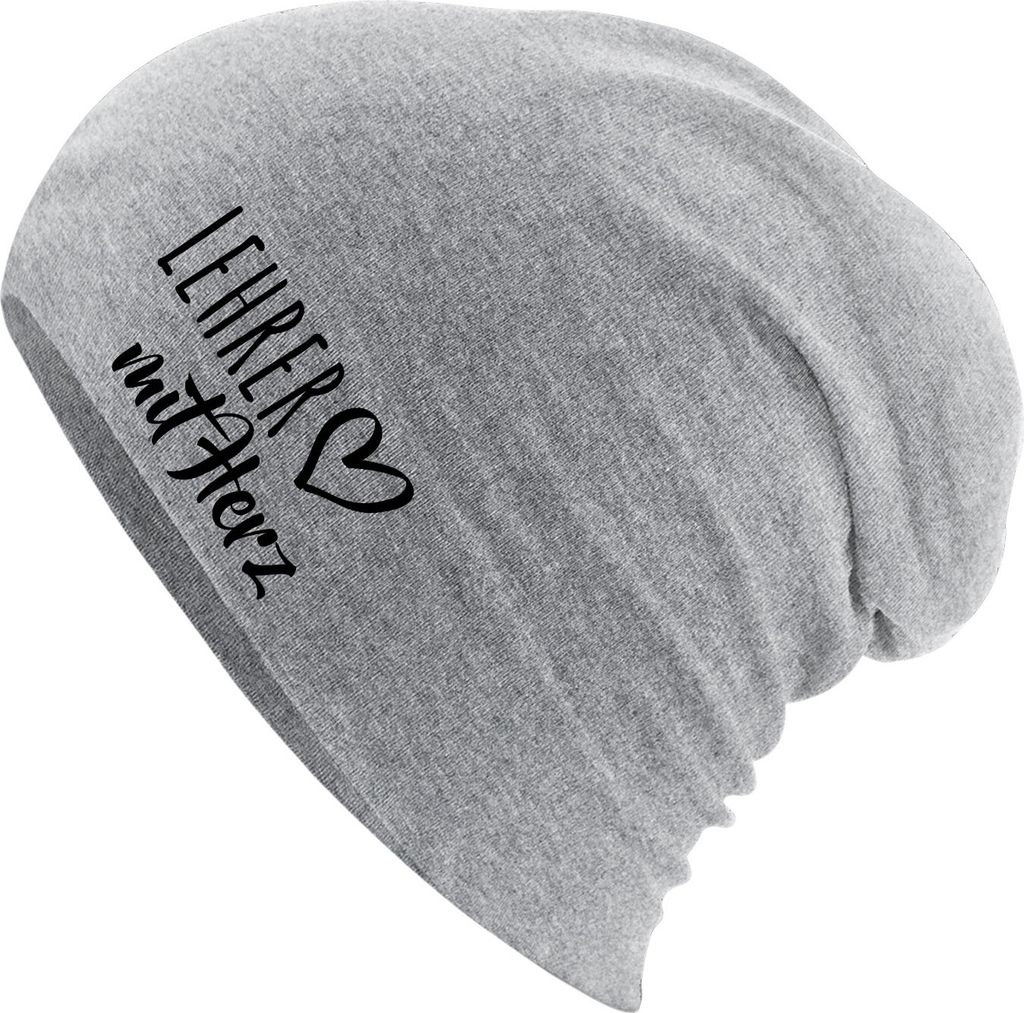 Huuraa Beanie Lehrer mit Herz Heather Grey One Size Baumwolle und Elasthan Mütze Geschenkidee