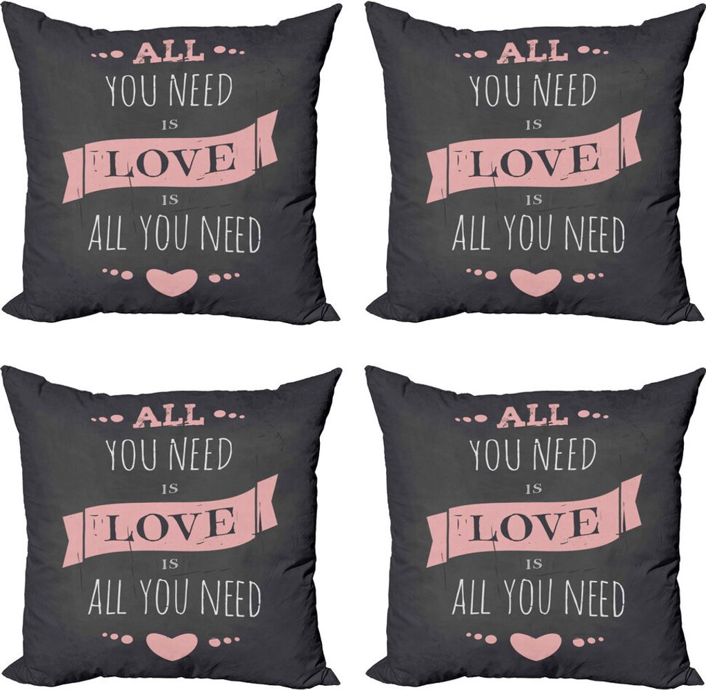 ABAKUHAUS Alles was du brauchst ist Liebe Kissenbezug Set (4 Stück), Gezeichnet Letters Tafel, Moderner Doppelseitiger Digitaldruck, 50 cm x 50 cm...