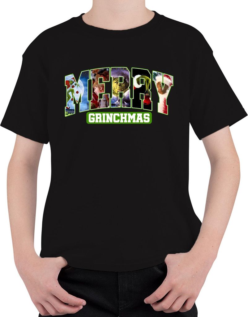 Merry Grinchmas Grinch Weihnachten lustig Geschenk Retro Uni Kinder T-Shirt, Schwarz, 152