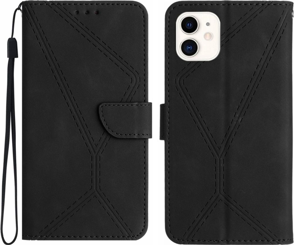 Für iPhone 11 Stitching Embossed Leather Phone Case (Black)