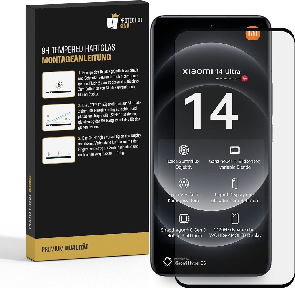 3x 9H Panzerhartglas für Xiaomi 14 Ultra FULL CURVED echtes Produktbild 2
