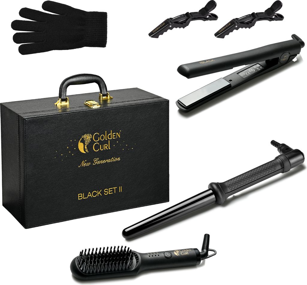 Golden Curl 6 Teiliges Haarglätter & Lockenstab Kit (Schwarz)