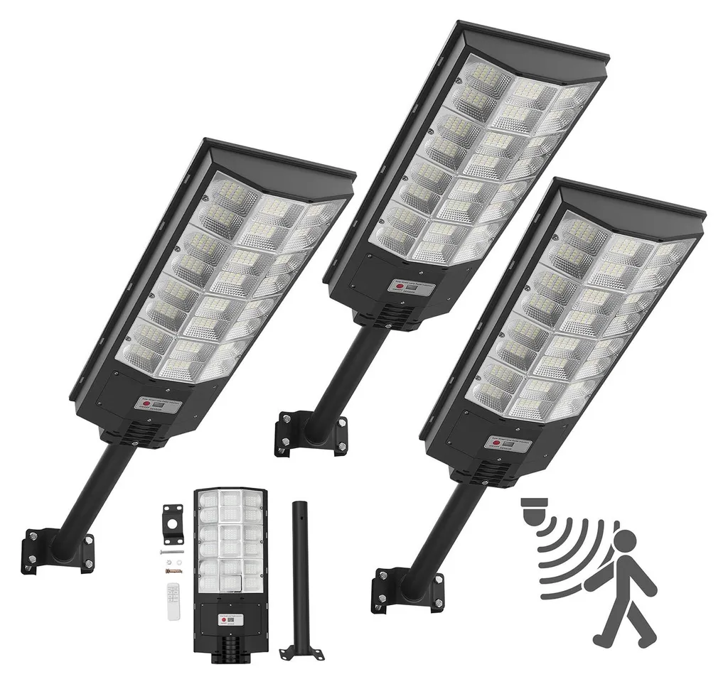 Lampadaire Solaire LED 450000 lm Étanche IP67 avec Capteur Crépuscule