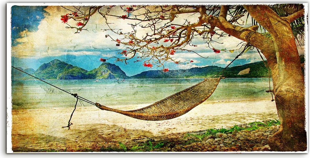 Coloray - Glasbild - 120x60 cm - Wandbild - Glasbilder - Foto Bild tropisch Malerei Strand Meer