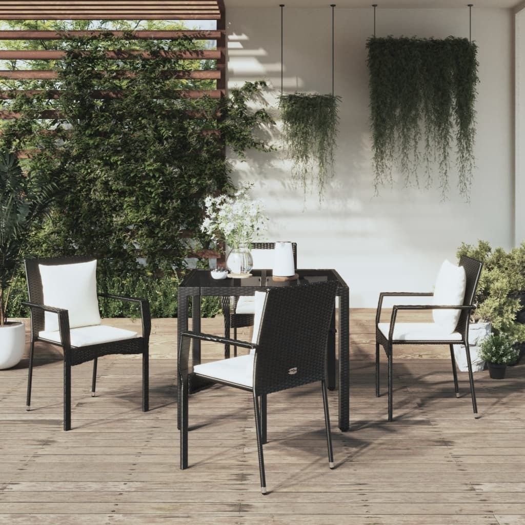 Möbel 5-tlg. Garten-Essgruppe mit Kissen Schwarz Poly Rattan - Terrassenmöbel 3157952