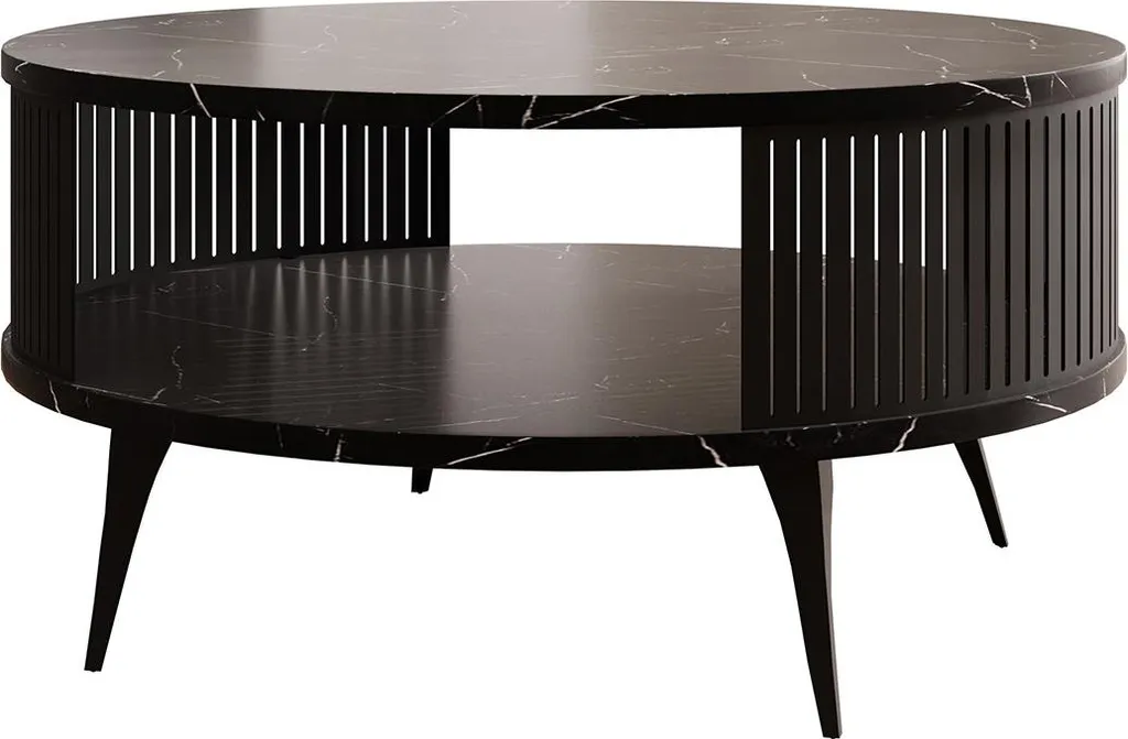Table basse ronde 75 cm effet marbre noir Forini avec niche de rangement