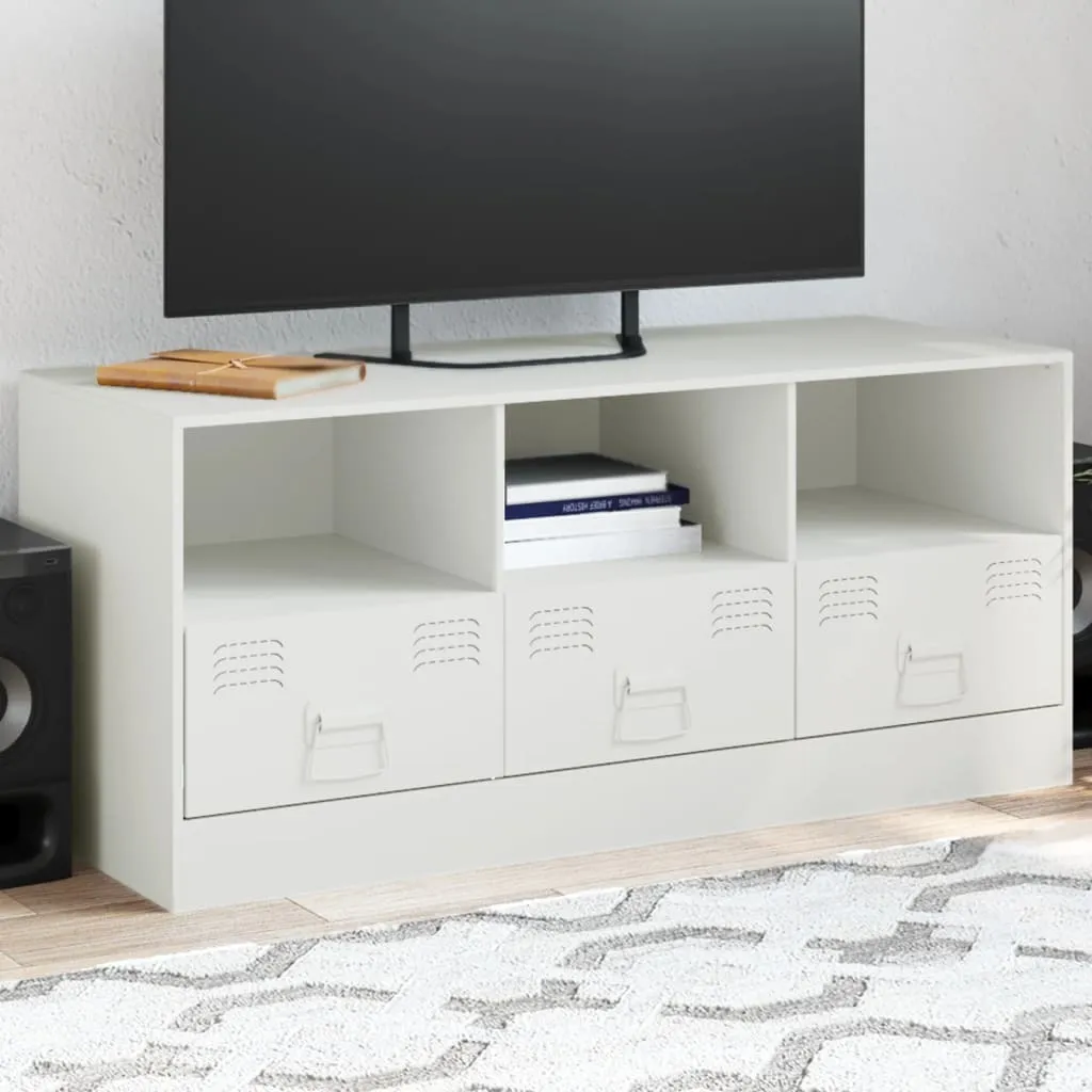 Mobile TV Bianco Acciaio 99x39x44 cm | Antimacchia e Facile da Pulire