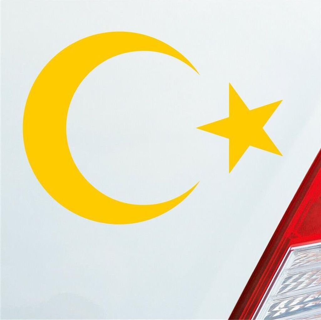 Auto Aufkleber Islam Türkei Turkey türkiye Flag Moon Halbmond 10x14 cm Gelb Sticker Heckscheibenaufkleber