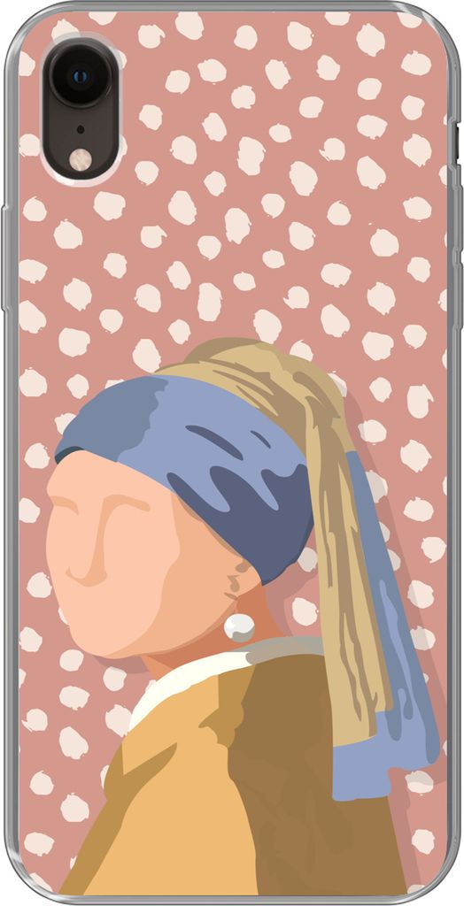 MuchoWow Handyhülle Schutzhülle Hülle für Telefoonhoesje iPhone XR Alte Meister - Mädchen mit Perlenohrring - Dots - Vintage Silikon Softcas...