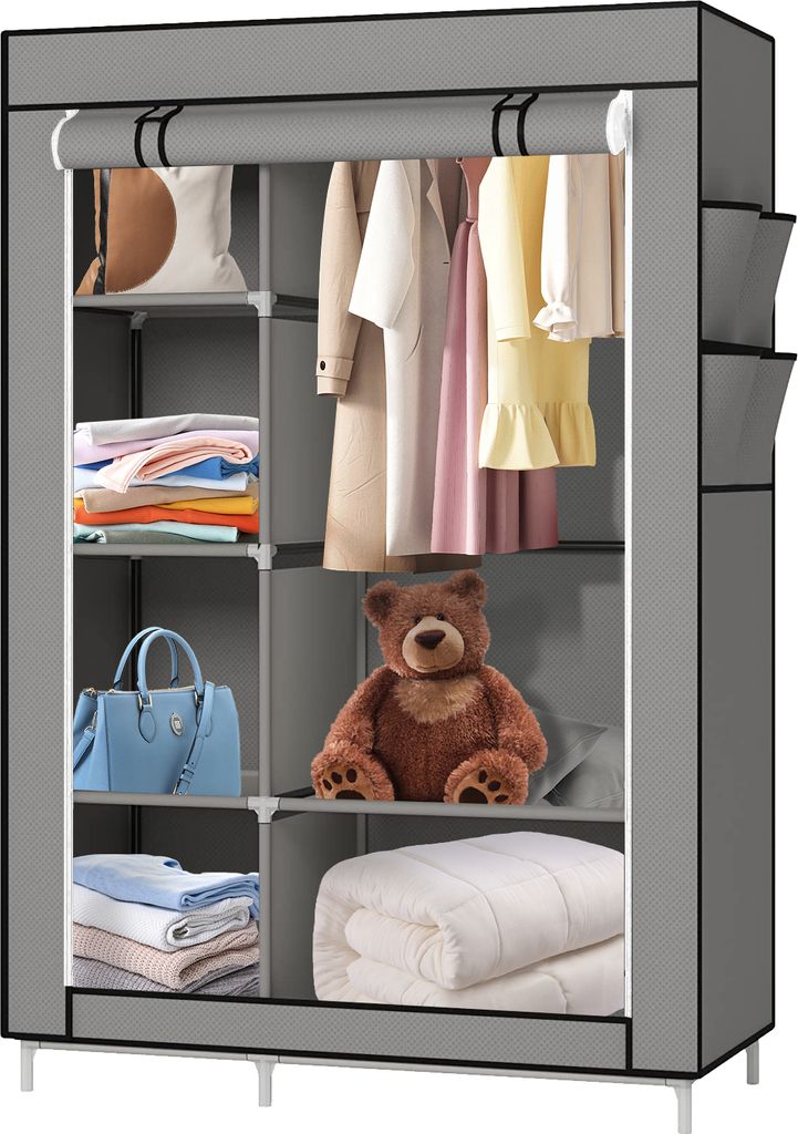 Kleiderschrank Einfach aus Stoff Faltschrank Stoffschrank Furniture Bedroom Wardrobes 105x45x170cm Grau
