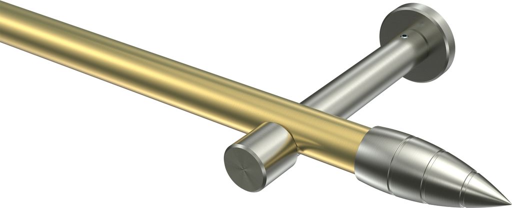 Interdeco Gardinenstange / Vorhangstange Messing-Optik / Edelstahl-Optik, Typ Prestige Samanto (Rillenpatrone) ohne Ringe, 20 mm Ø 1-läufig, 420 cm