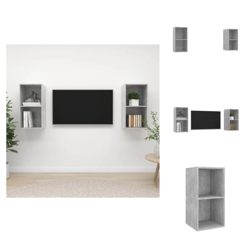 Meuble TV Mural Lot de 2 Éléments Suspendus Coloris Gris Béton Mat
