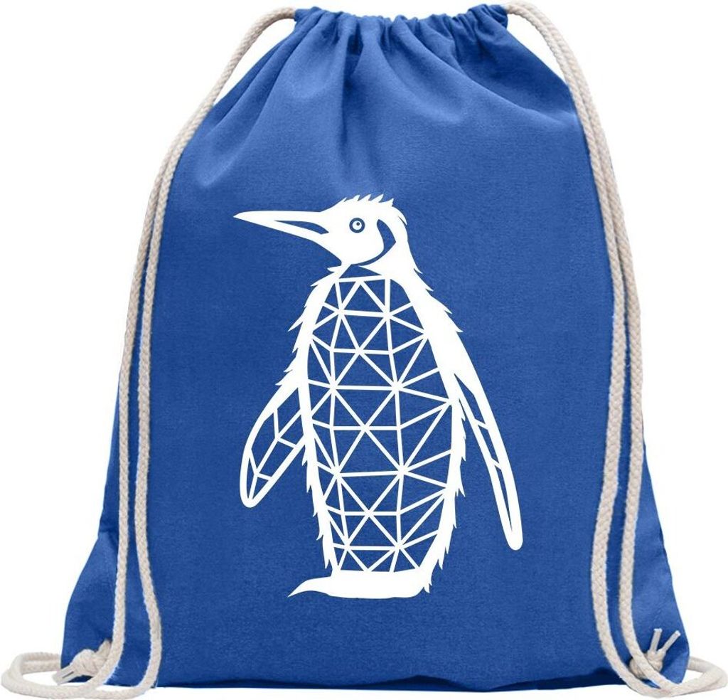 Kiwistar - Turnbeutel - royal - Polygon Pinguin Figur Tier Art - Fun Rucksack Sport Beutel Gymsack Baumwolle mit Ziehgurt