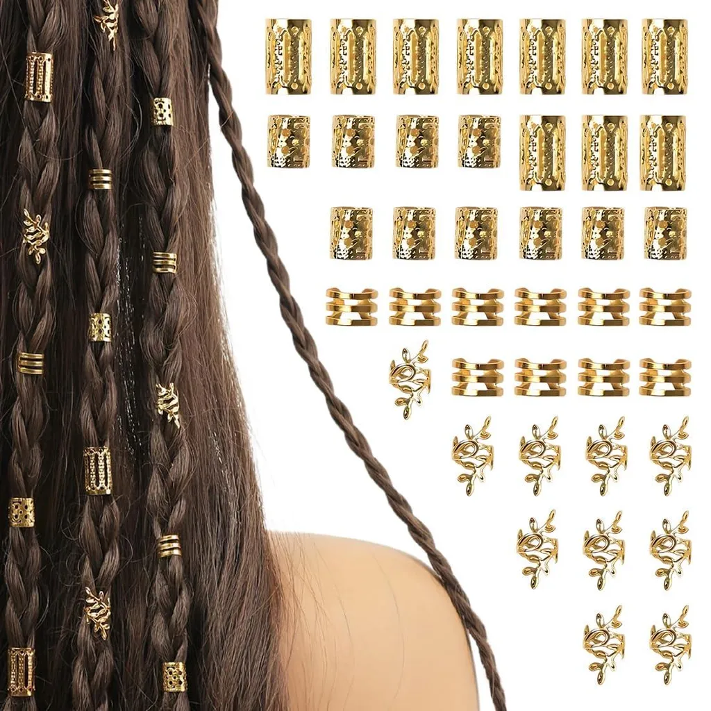 Barrettes spirales dorées pour dreadlocks et tresses - Kit de 40 bijoux