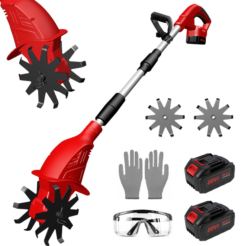 Gartenfräsen,Akku-Bodenfräse,360 U/min elektrischer Gartenfräsen,schnurloser Kultivierer,mit 2 Batterie,Handheldin Gartenbetten,Zwei weitere Kli...