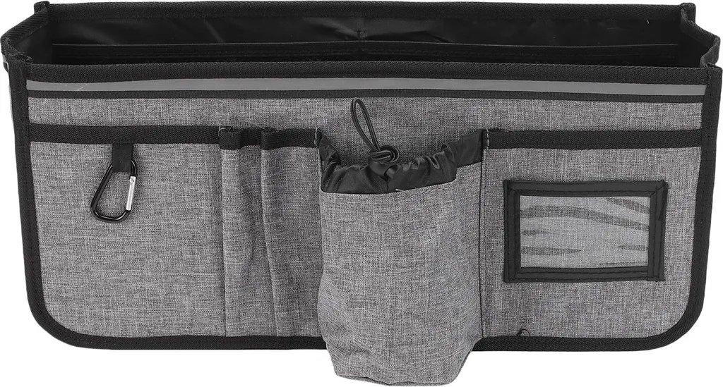 Panier pour déambulateur gris pliable avec porte-gobelet universel