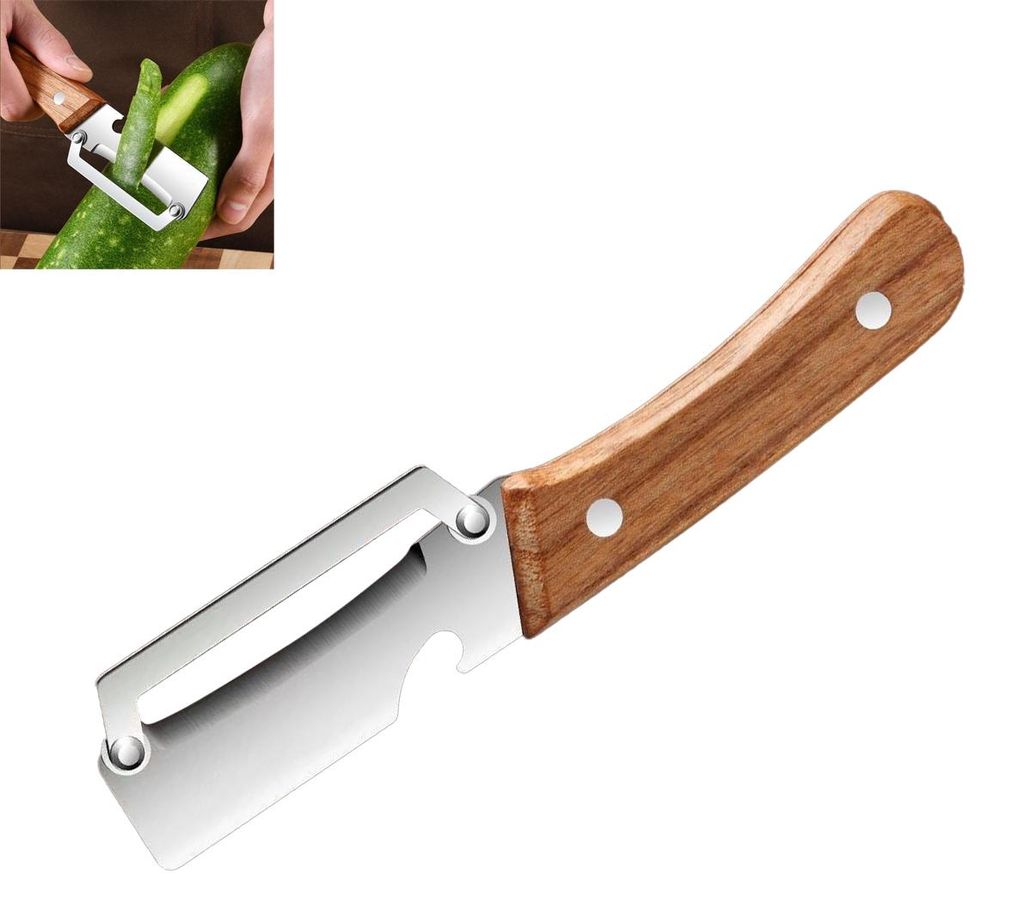 Gemüseschäler mit Holzgriff und Flaschenöffner, Produktbild 
