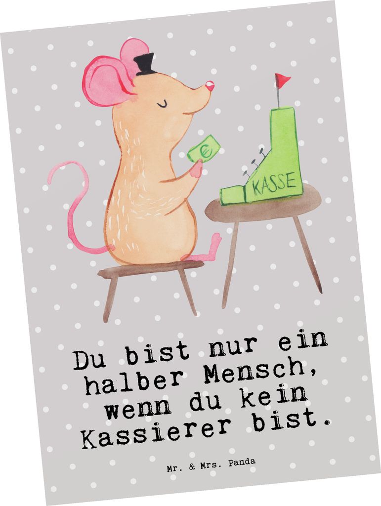 Mr. & Mrs. Panda Postkarte Kassierer Herz - Grau Pastell - Geschenk, Spruch, Ansichtskarten, Kassenwart, bildkarte, Grußkarte, Lustig, Postkarten,...
