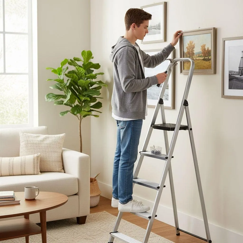 Escabeau 5 marches en aluminium pliable et stable pour la maison