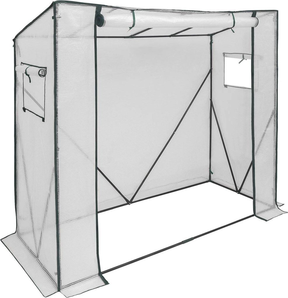 Gewächshaus - Folientunnel - PE-Abdeckung - Stahlrohrrahmen - UV-beständig - Einfacher Aufbau - 200×77×146/169 cm - Weiß