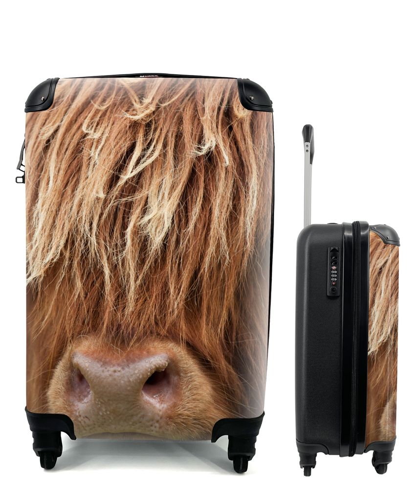 MuchoWow Koffer Handgepäck Trolley Rollkoffer Kleine Reisekoffer mit 4 Rollen - Schottischer Highlander - Nase - Haare - Cabin Size < 55x40x23 c...