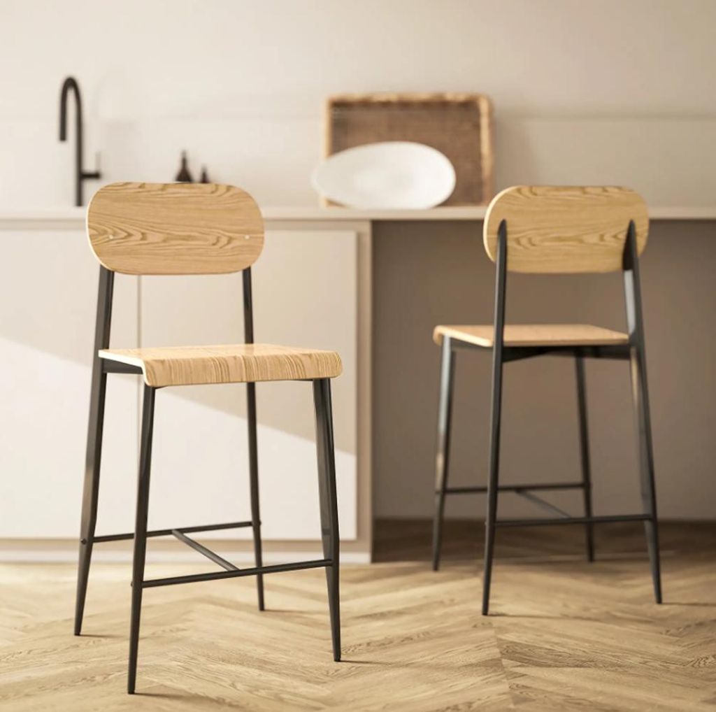 2er-Set Barhocker, Esszimmerstuhl, Barstühle mit Rückenlehne und Metallgestell