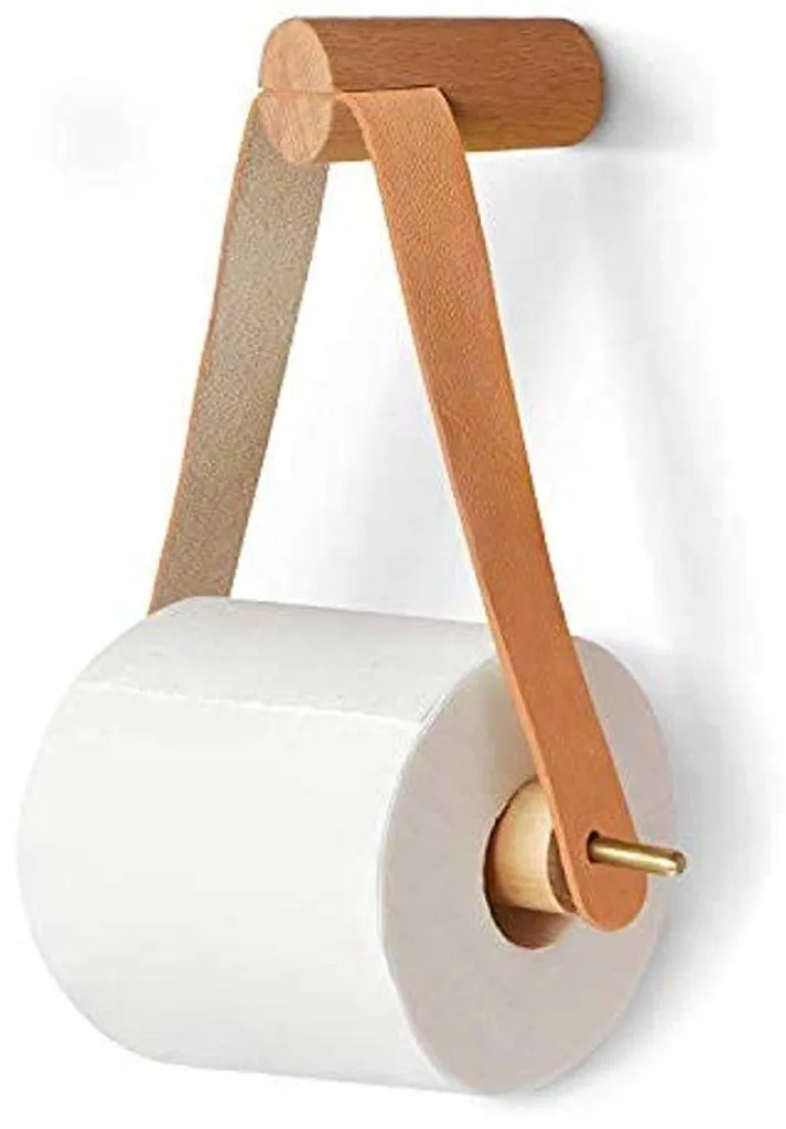 Porte-papier toilette en bois rétro avec support mural sans perçage