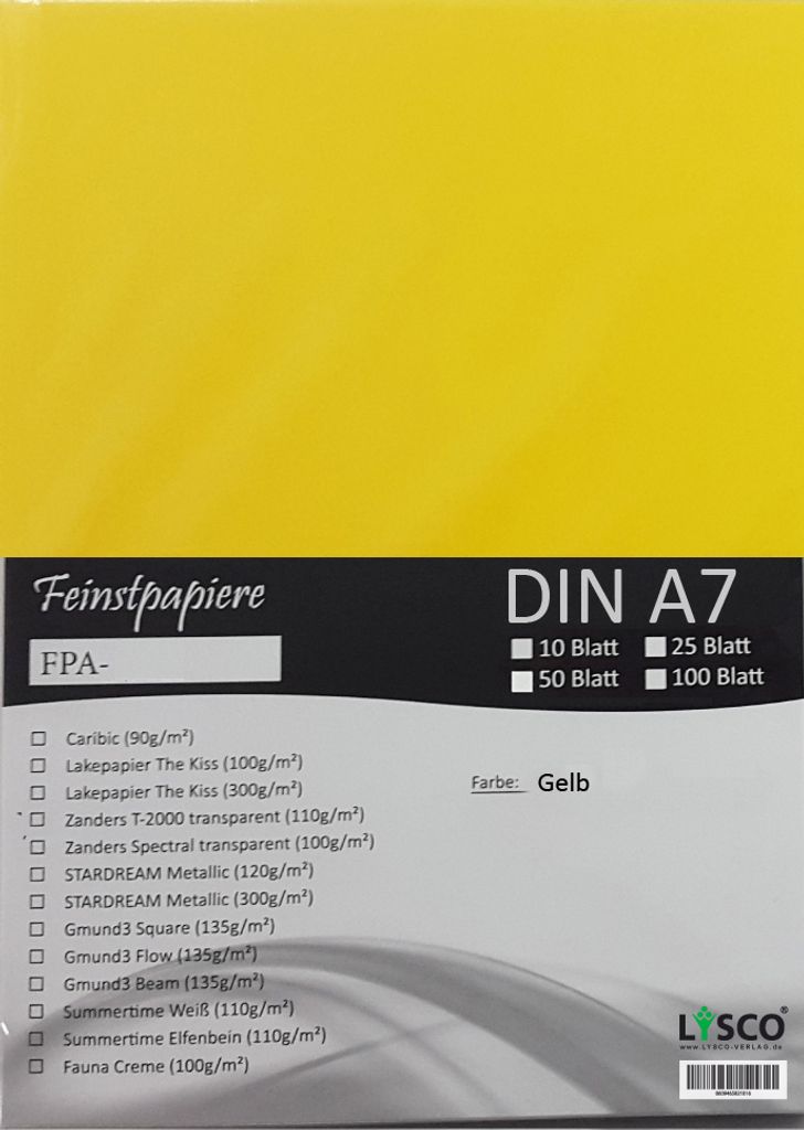 GMUND Transparentpapier DIN A7 Farbe gelb / LYSCO Feinstpapierset mit 25 Blatt Inhalt (FPA-120) - bedruckbar, sehr gute Qualität, für Einladung...