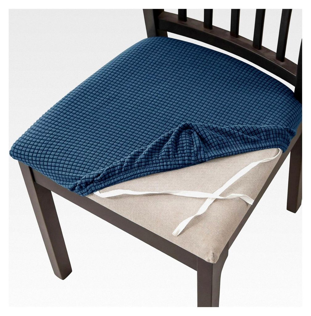 Esszimmerstuhlbezüge 2er Set, Stretch Jacquard, abnehmbare und waschbare Sitzbezüge für Esszimmer, Küche, Bürostühle, Hotel - Blau - 2er Set