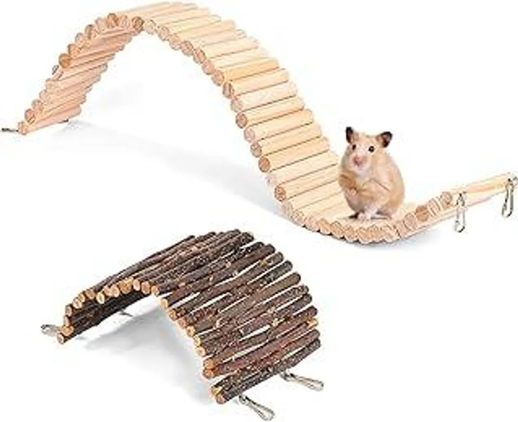 2 ponti per criceti, 60 x 8 cm Ponte in legno per piccoli animali con recinzione in legno 3 x 20 cm Recinzione in legno per criceti Giocattolo per porcellini d'India Nascondiglio per topi Gerbilli Pappagalli e altri animali