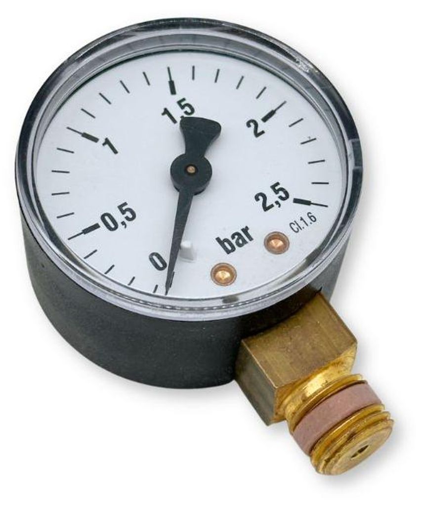 Manometer 1/4“ 0-2,5 bar+Anschluss senkrecht, Druckmesser für D&W Kessel