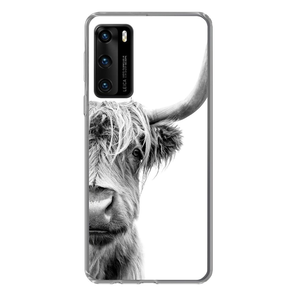 MuchoWow Handyhülle Schutzhülle Hülle für Huawei P40 Schottischer Highlander - Tiere - Schwarz - Weiß Silikon Softcase Handy Hülle - Handyt...