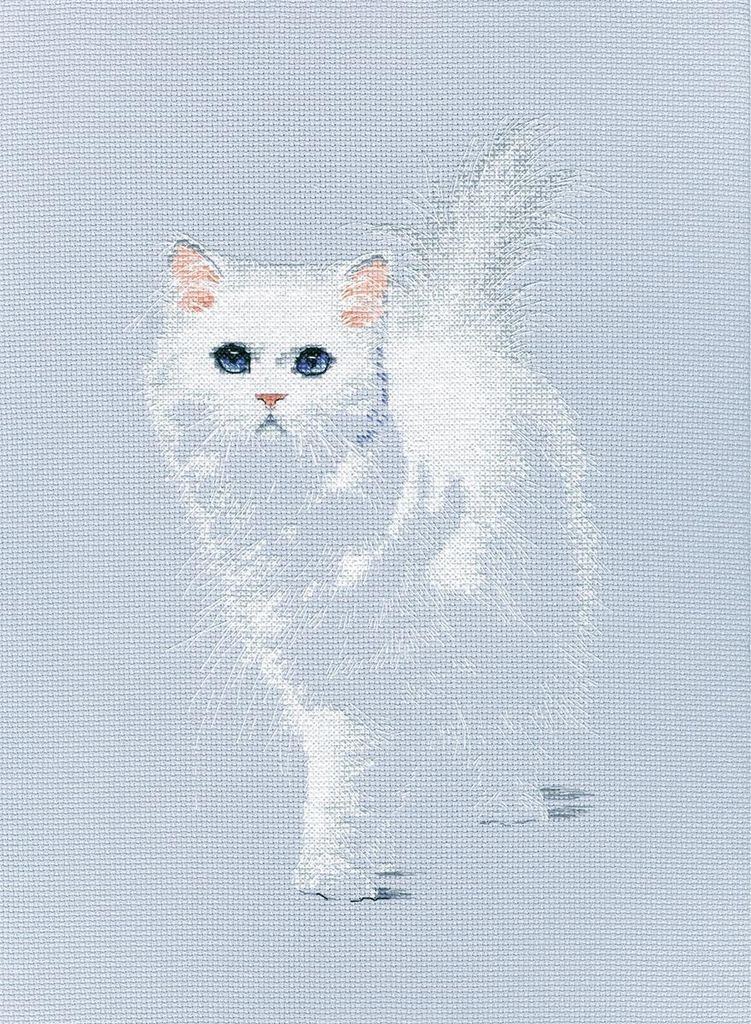 RTO Kreuzstich Set "Weiße Katze" M780, Zählmuster, 17.5x28 cm