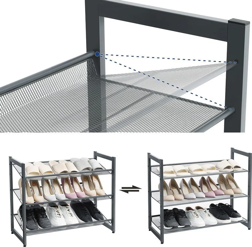 Étagère à chaussures modulable pour entrée en acier noir compacte
