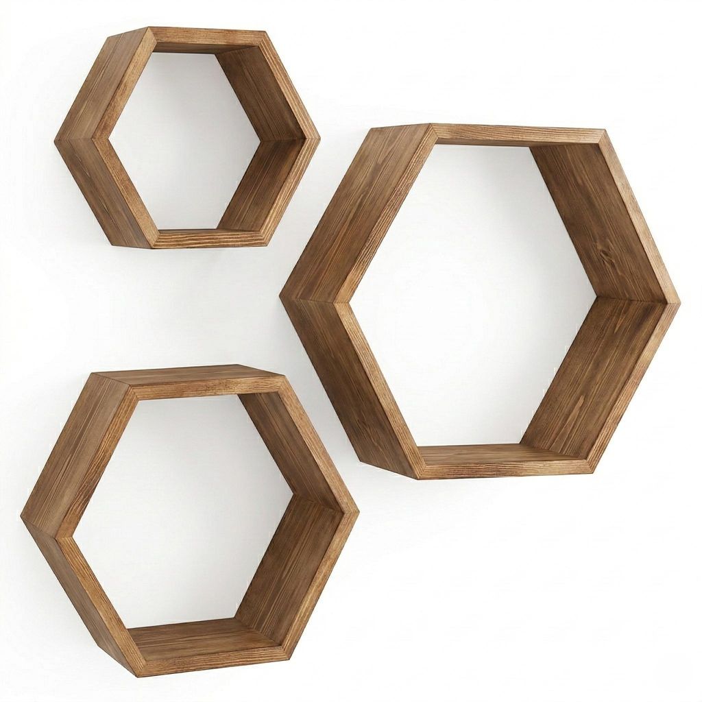IvoQ Hexagon Wandregale Holz - 3er Set - Kiefer - Produktbild 