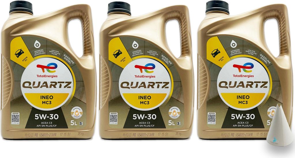 Total Quartz Ineo MC3 | 5W-30 | 15 L | MB229.51 / 52 | BMW LL-04 | Opel/Vauxhall | mit Trichter