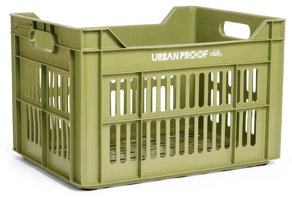 Caisse pour Courses à Vélo 30L Vert Olive en Plastique Recyclé Solide
