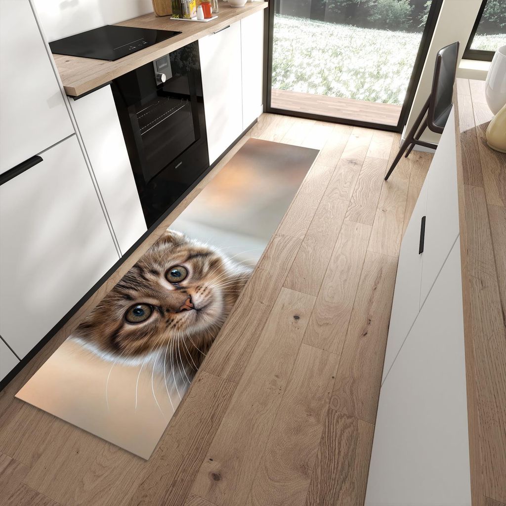 Küchenteppich 60x240cm rutschfest & abwischbar PVC Läufer - Katzenjunges